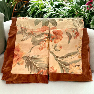 Soft Surroundings Floral Full Sz Duvet Cover Std Shams Rust Velvet Trim Bedding
